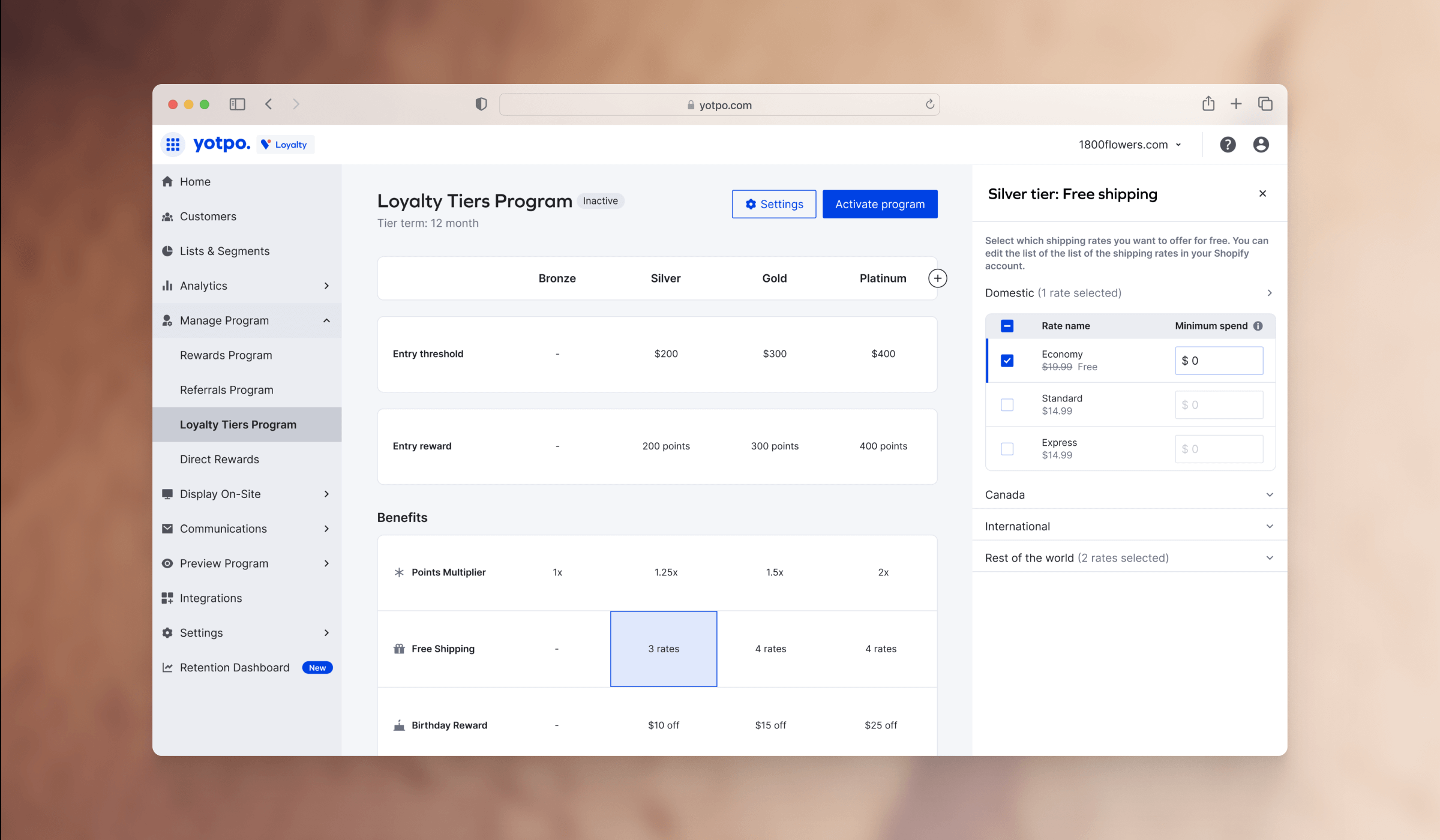 After: New streamlined table view interface for tiered loyalty programs