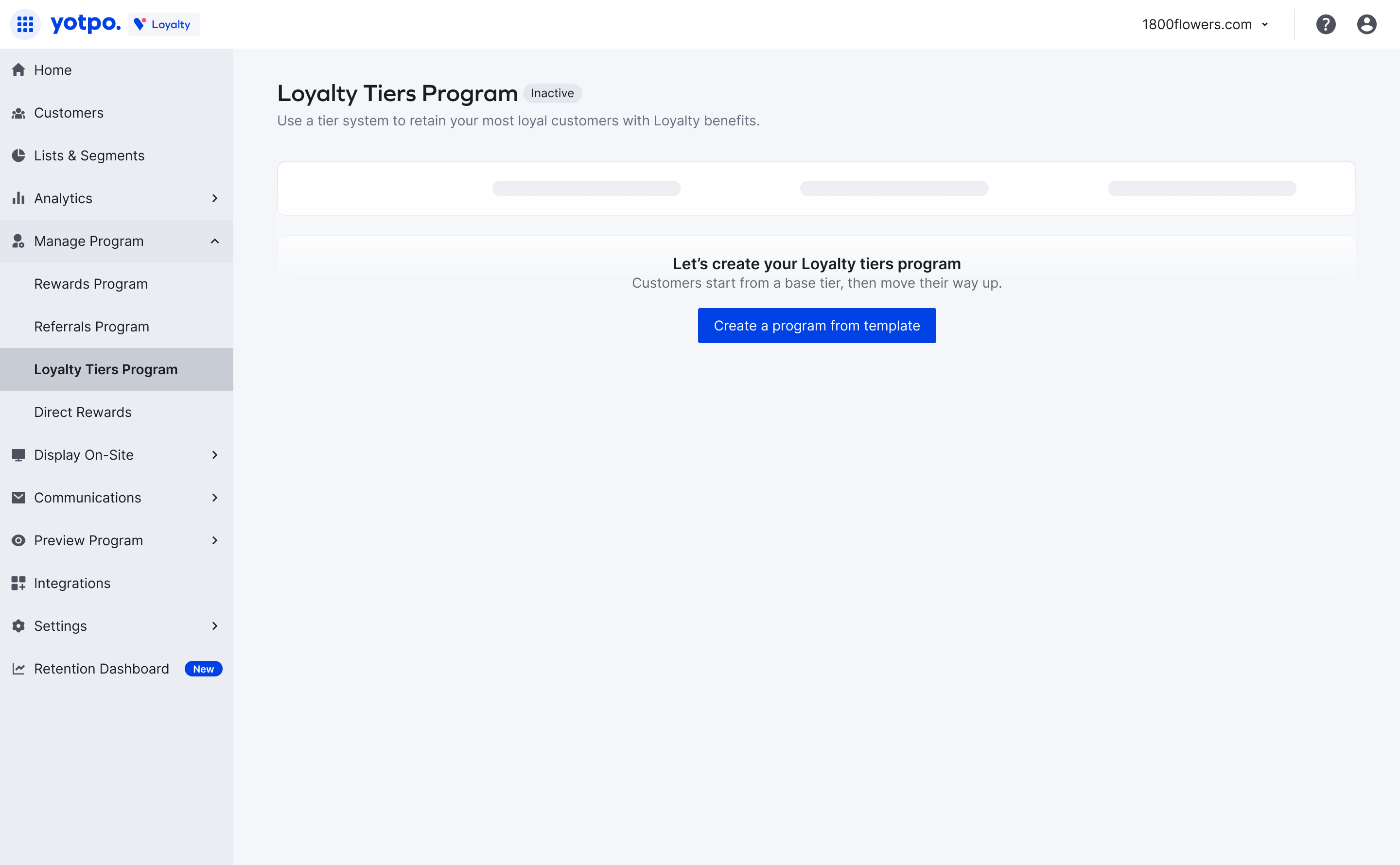 Empty Dashboard View - Initial table state with no tiers configured