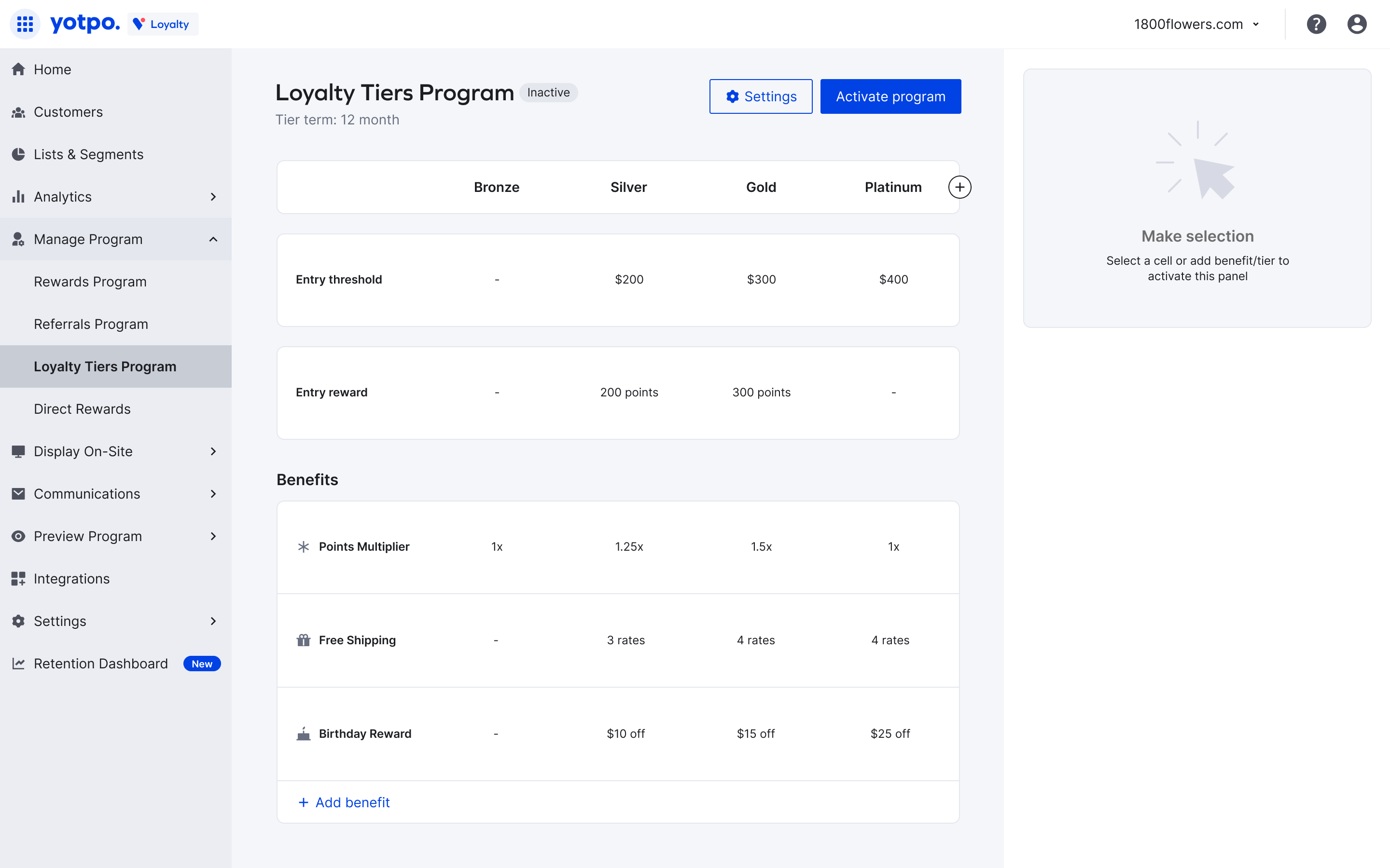Main Dashboard View - Table view with no tier selected