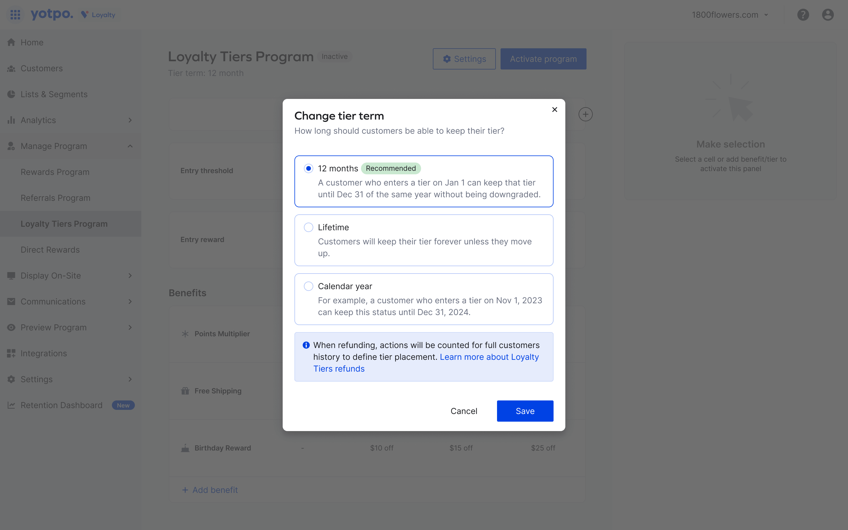 After: Streamlined tier settings modal interface
