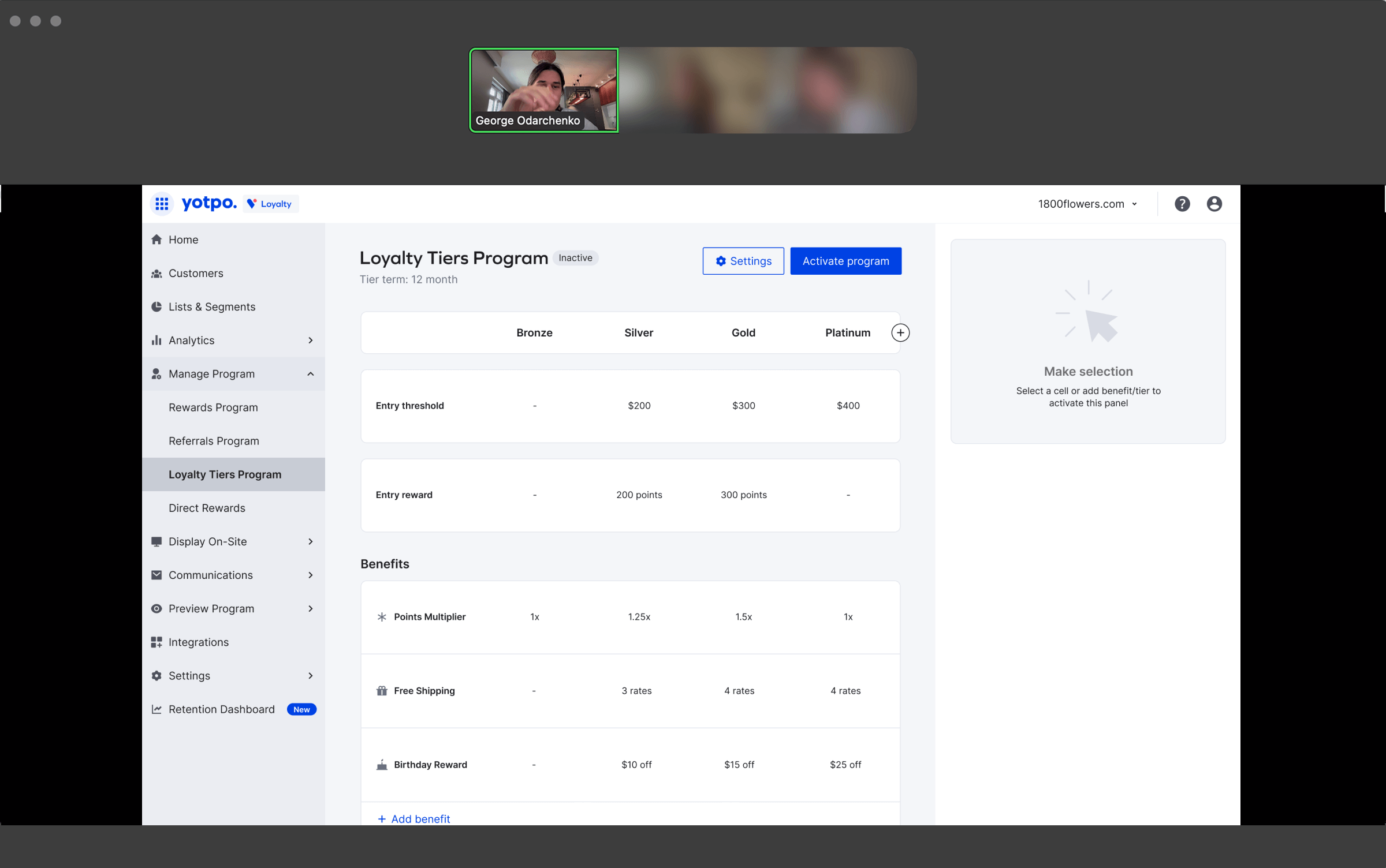 User testing session showing participants successfully completing loyalty tier creation tasks