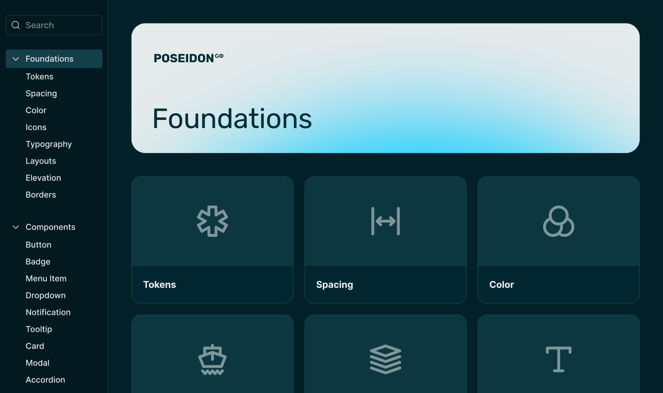Covantis Poseidon Design System strategy & redesign preview